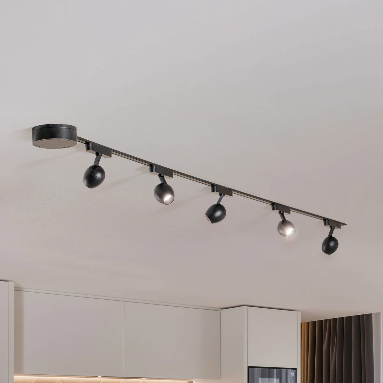Lumaro track system, reflektory, 5 svetiel, čierne, Ø6cm, 48V, stmievateľné