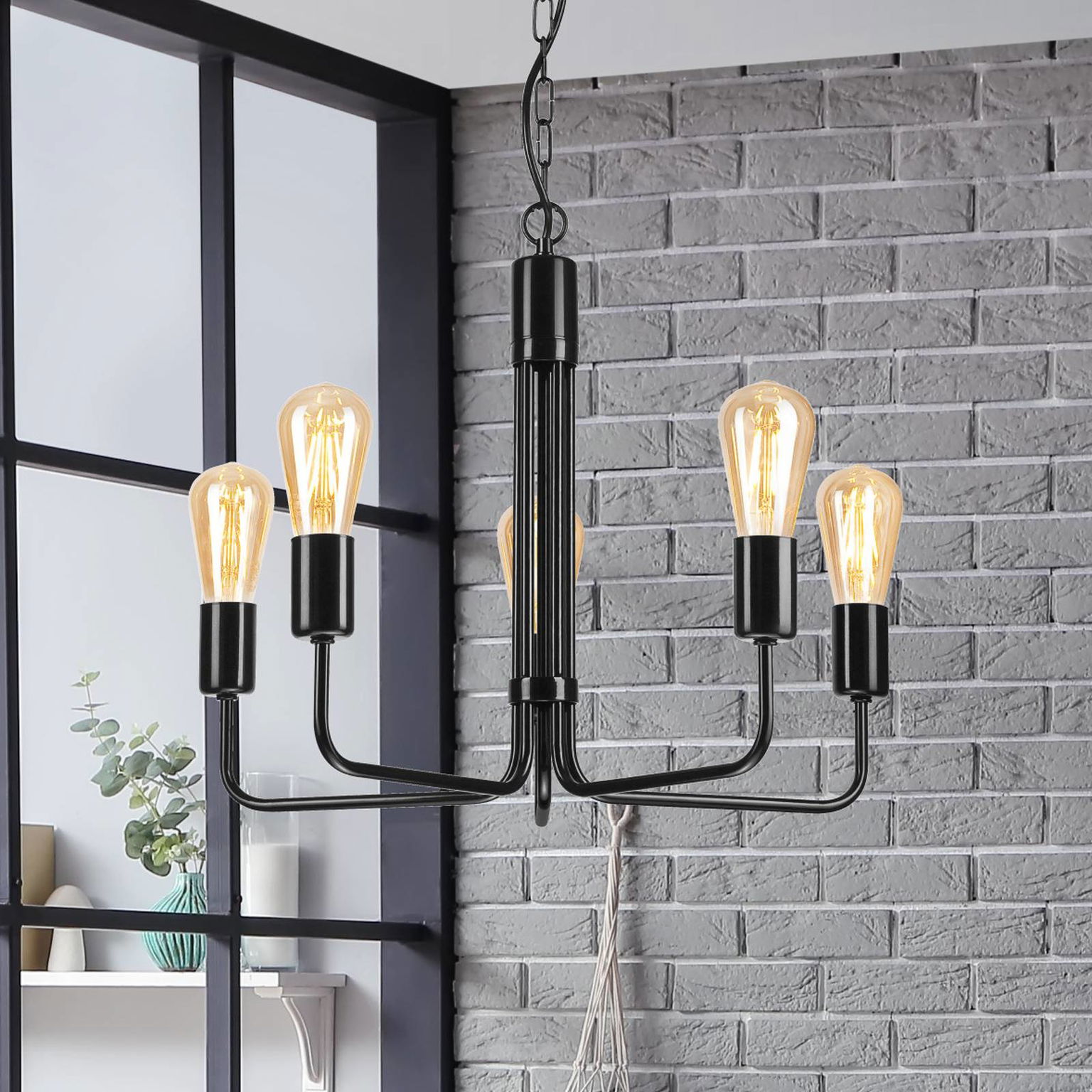 Luster Malou, 5-plameňové, čierne – obrázok 2