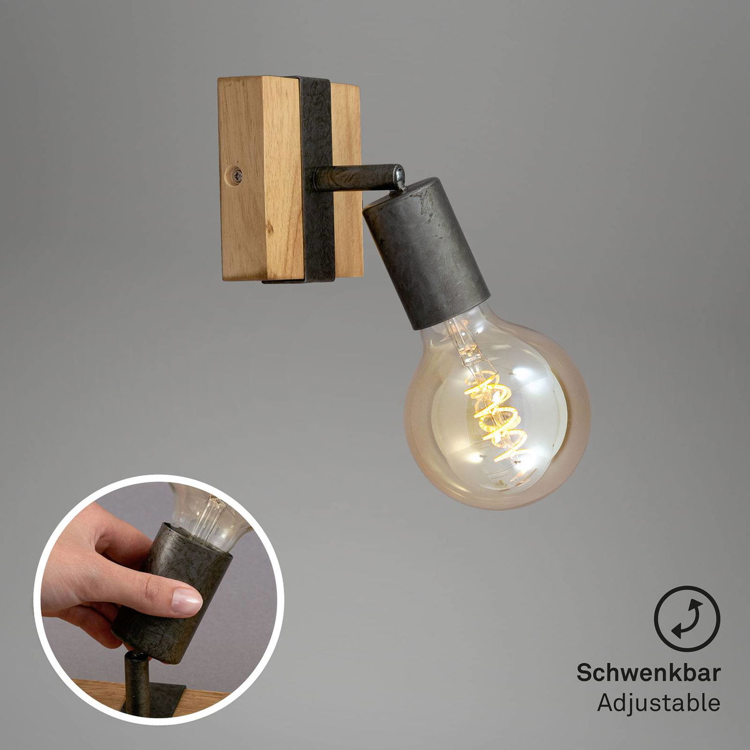 Nástenné svietidlo Wood Basic, s jedným plameňom – obrázok 3