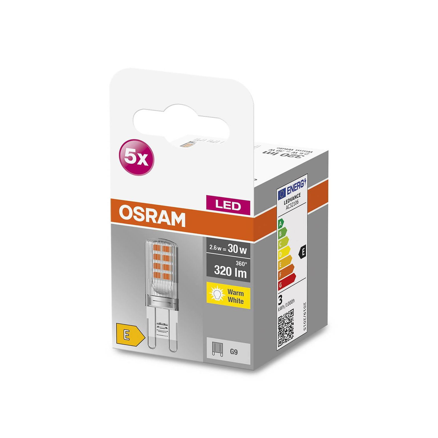 OSRAM Base PIN LED pätica G9 2,6 W 320 lm 5 ks