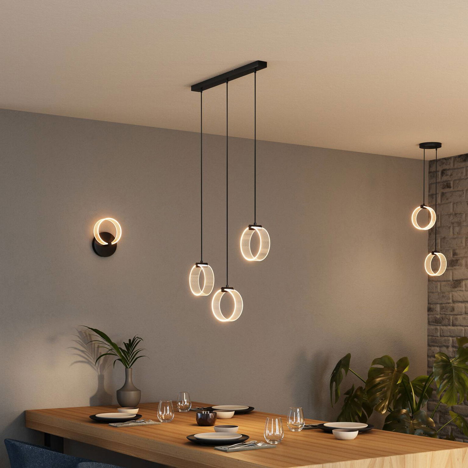 OSRAM LED závesné svietidlo Decor Circle, 3-pl., CCT, čierna – obrázok 2