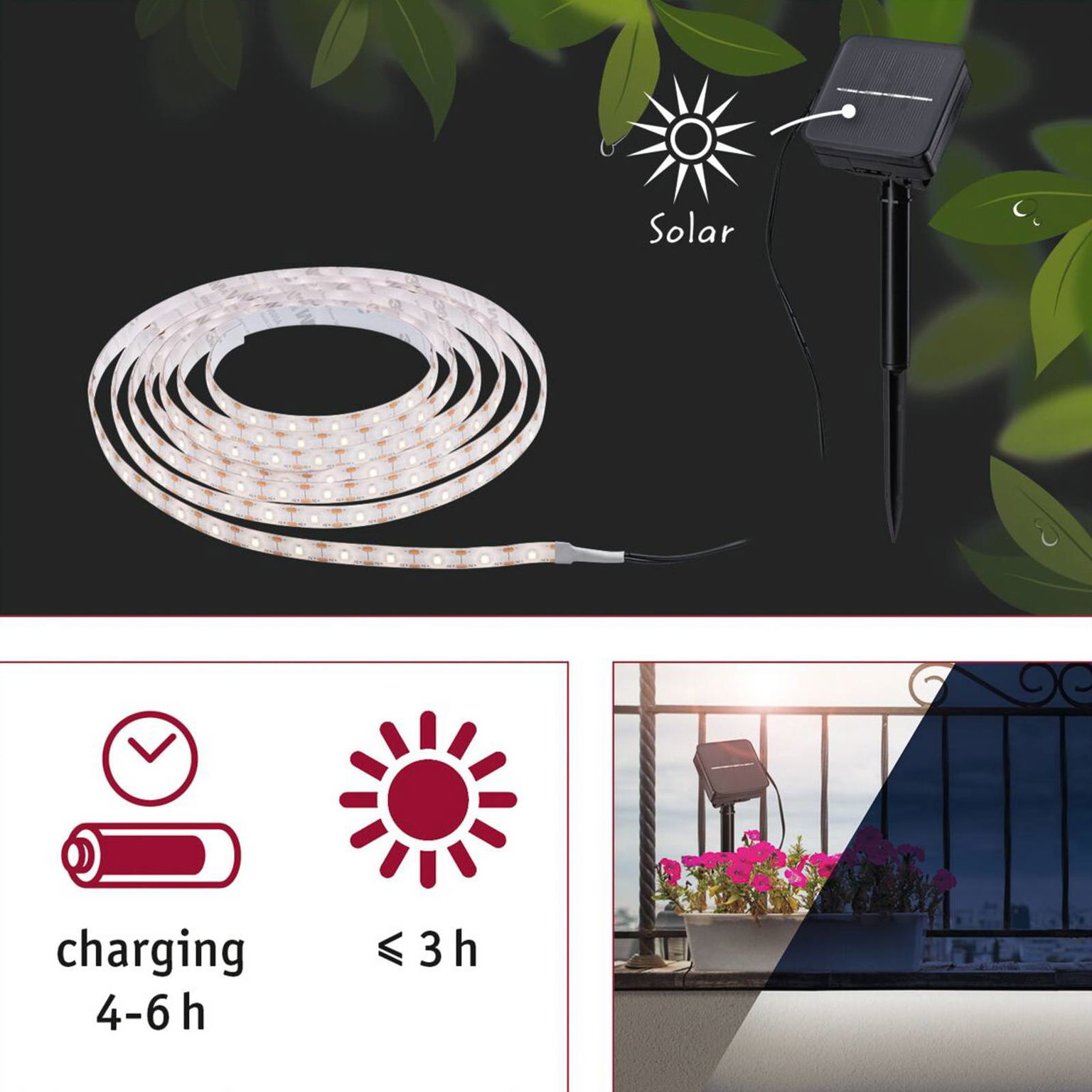 Paulmann 78896 solárny LED pásik, 3 m, teplá biela – obrázok 2