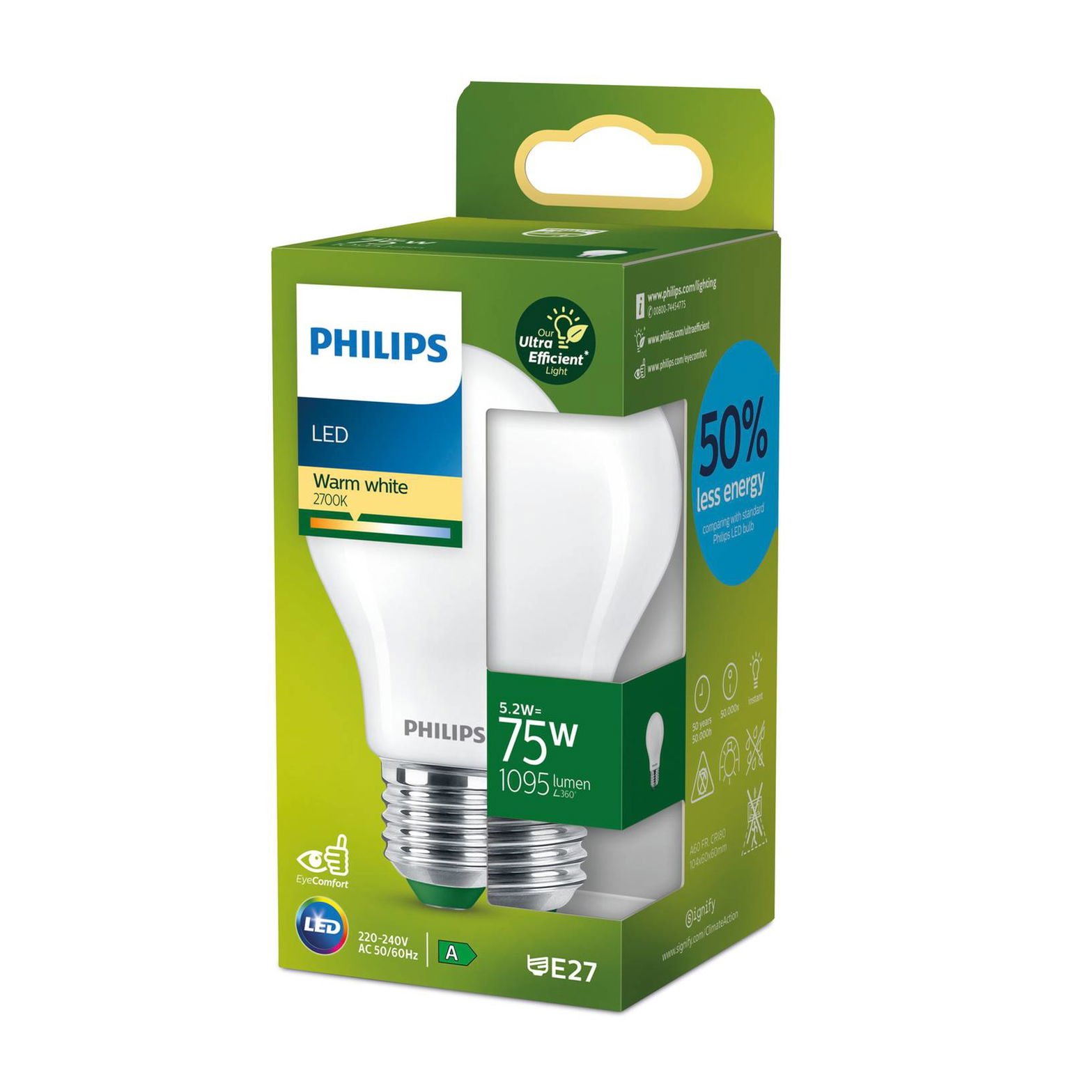 Philips E27 LED žiarovka A60 5,2W 1095lm 2700K mat – obrázok 2