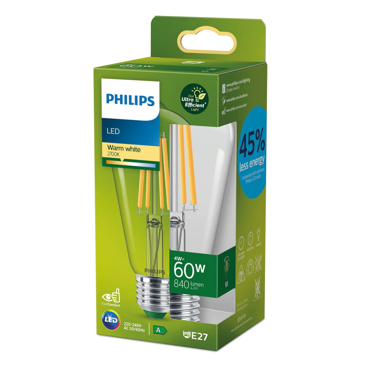 Philips E27 LED žiarovka ST64 4W 840lm 2700K číra – obrázok 2