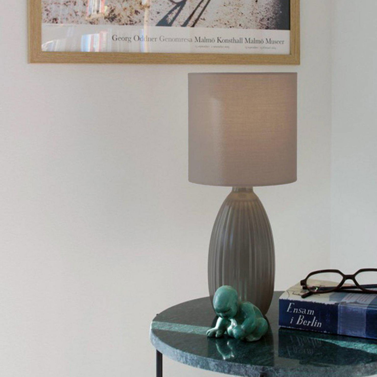 PR Home Stolová lampa Uno, hnedá, výška 37 cm, textil/keramika