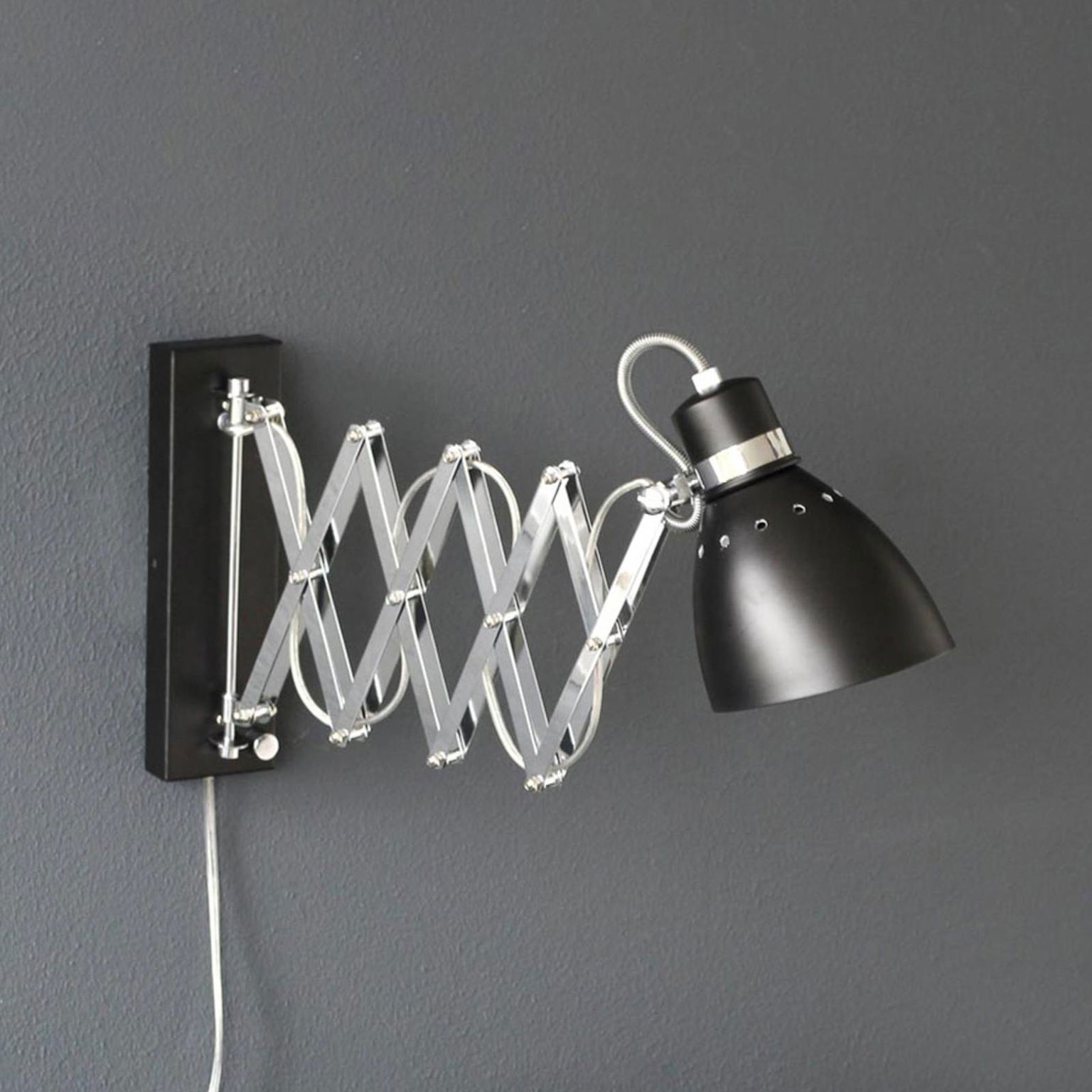 Pružinová nožnicová lampa, čierna/chróm