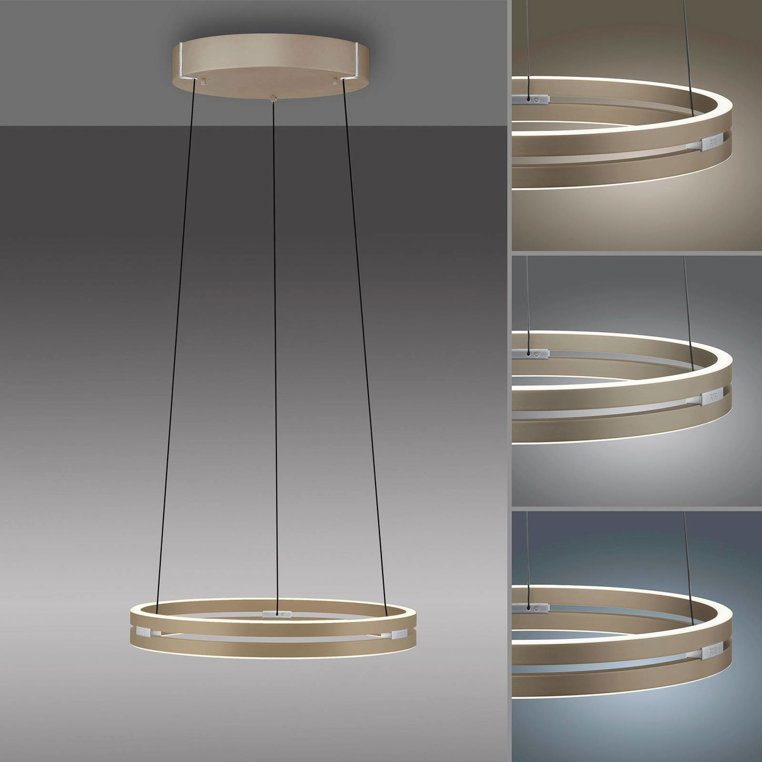 LED závesné svietidlo PURE E-Loop, bronzová farba, Ø 50 cm, hliník CCT – obrázok 4