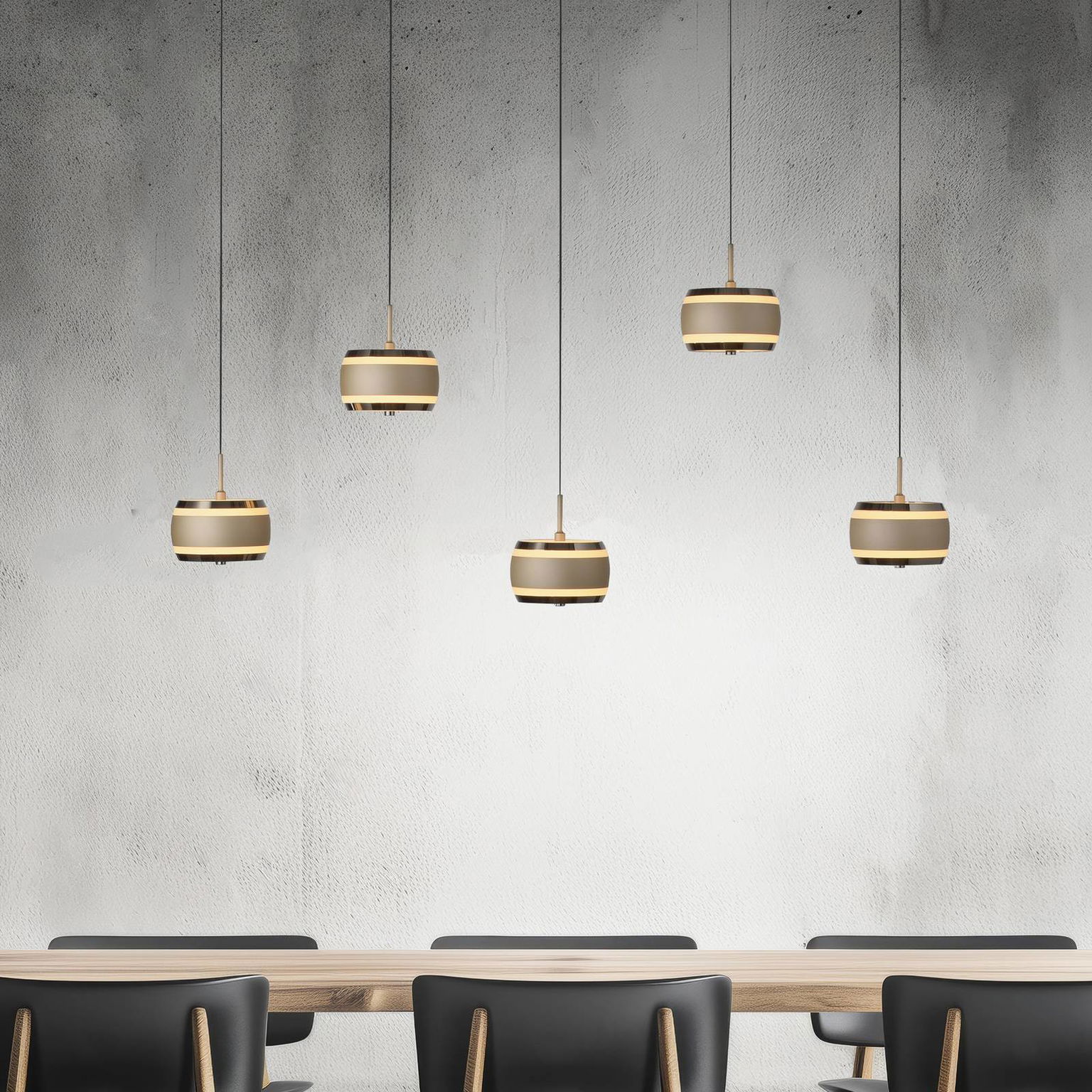 LED závesné svietidlo PURE Falling Rings, bronzová, dĺžka 101 cm, 5-pl.