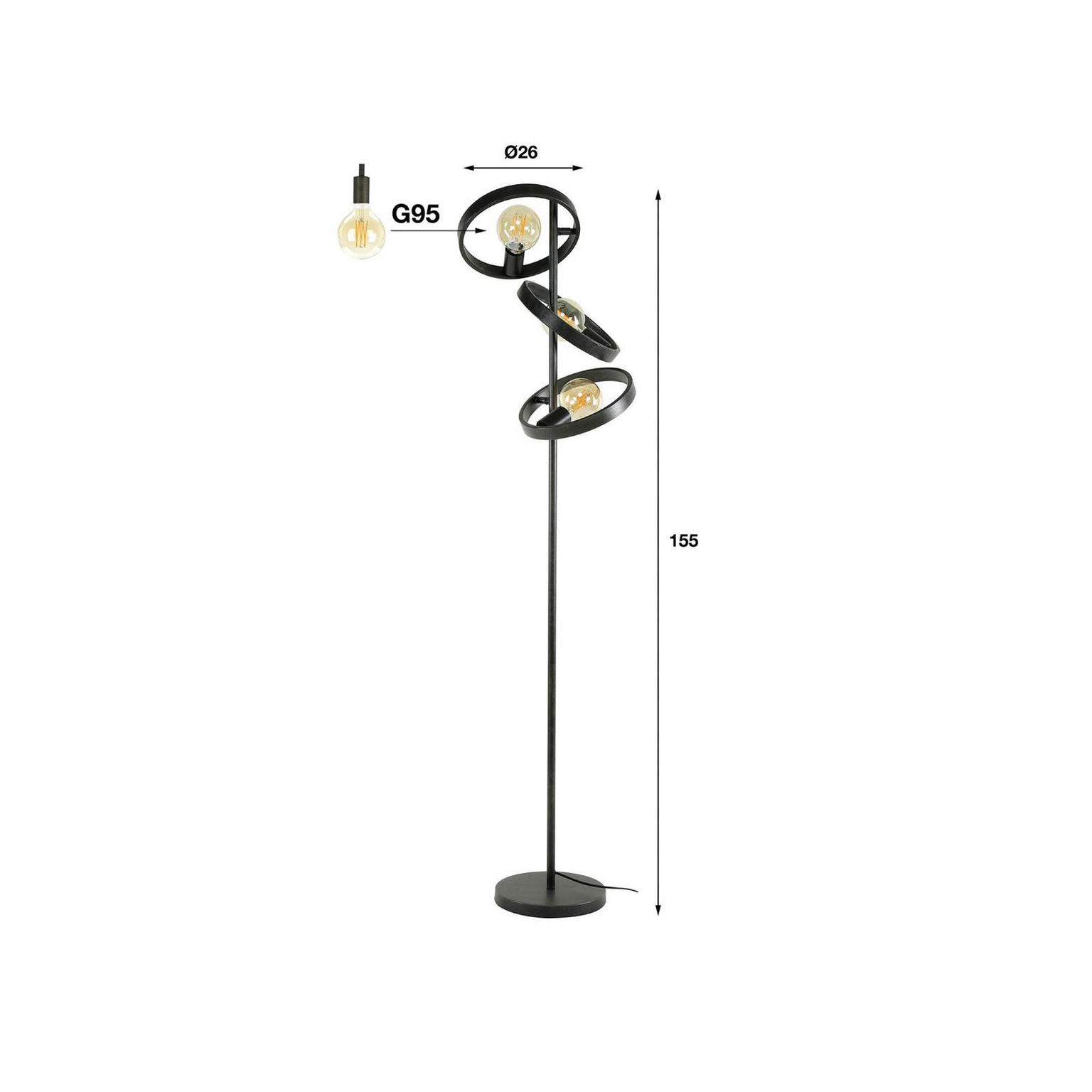 Ringelbach stojacia lampa, 3 svetlá, antracit, kov, E27 – obrázok 3