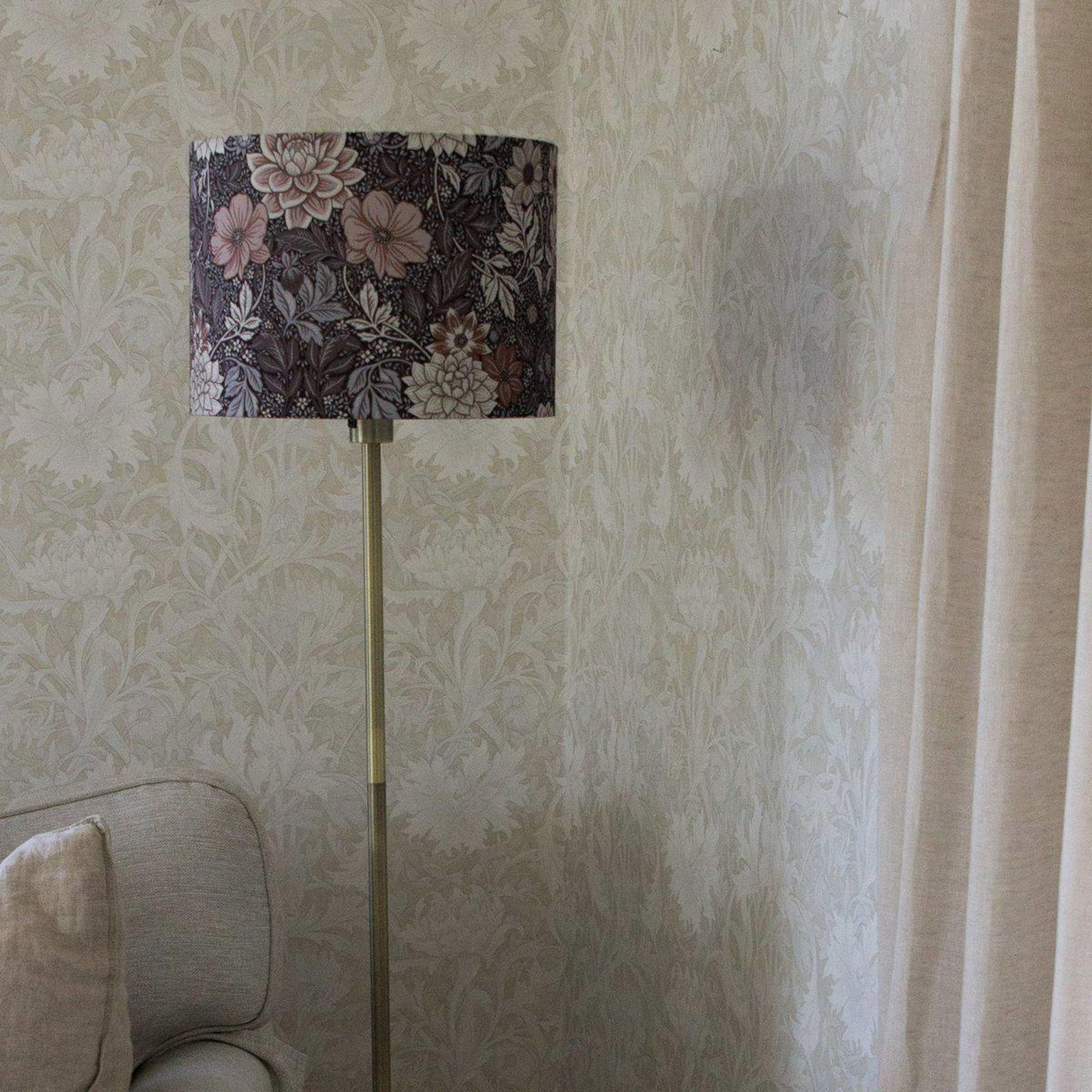 Stojacia lampa Amy, Dahlia hnedá/zlatá, výška 150 cm, textil, E27