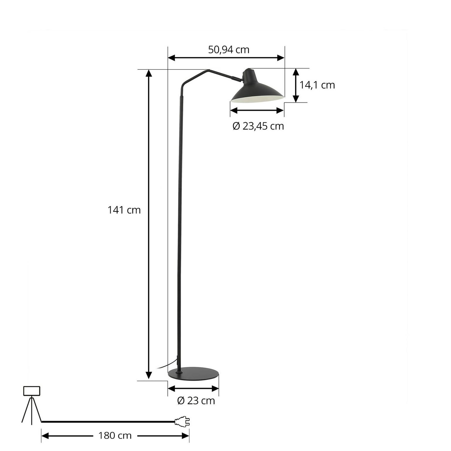 Stojacia lampa Lindby Adrik, čierna, kov – obrázok 4