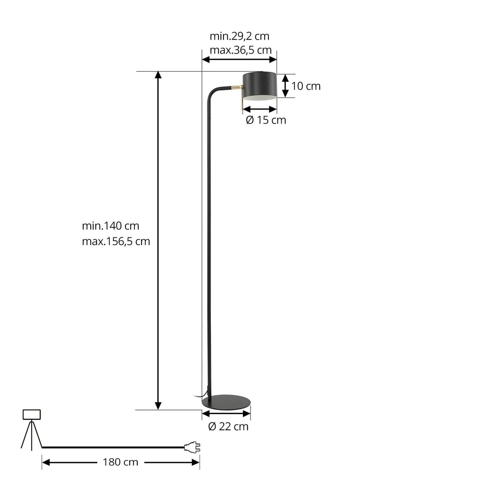 Stojacia lampa Lindby Kaida, čierna, kov – obrázok 4