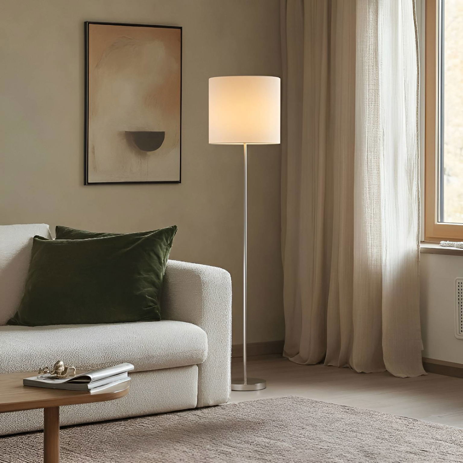 Stojacia lampa Lindby Parsa, biele, textilné, výška 167 cm, E27 – obrázok 2