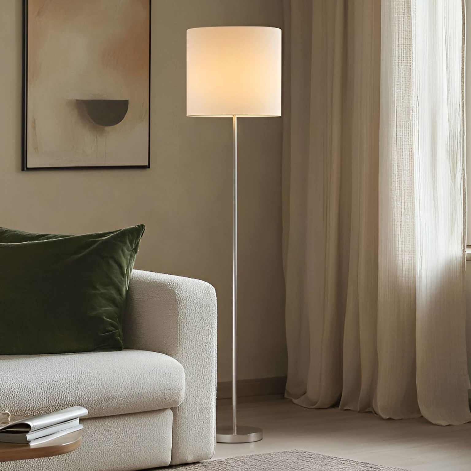 Stojacia lampa Lindby Parsa, biele, textilné, výška 167 cm, E27