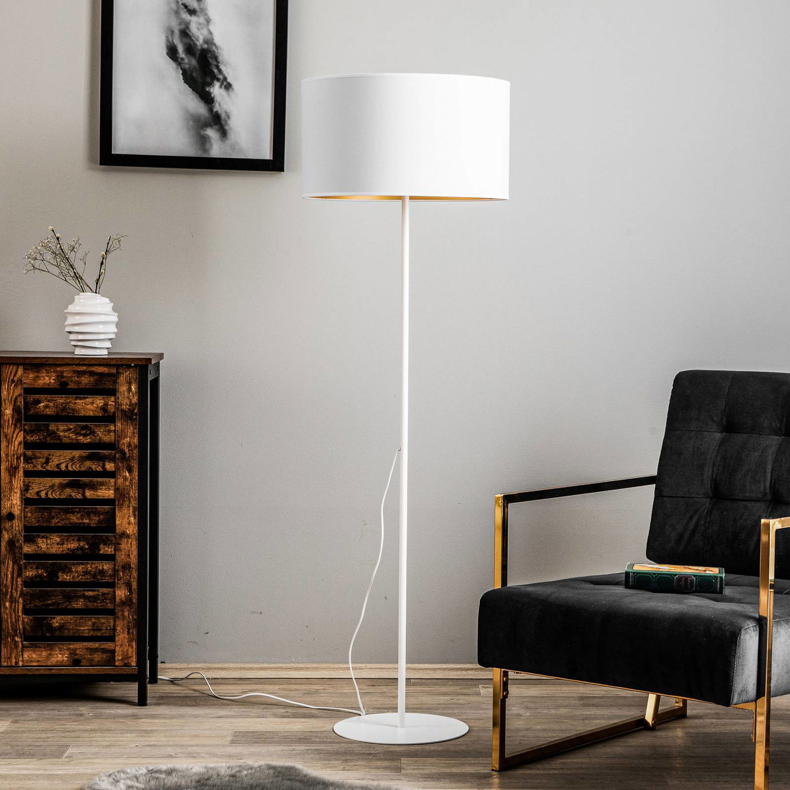 Stojacia lampa Roller, biela/zlatá, výška 145 cm – obrázok 2