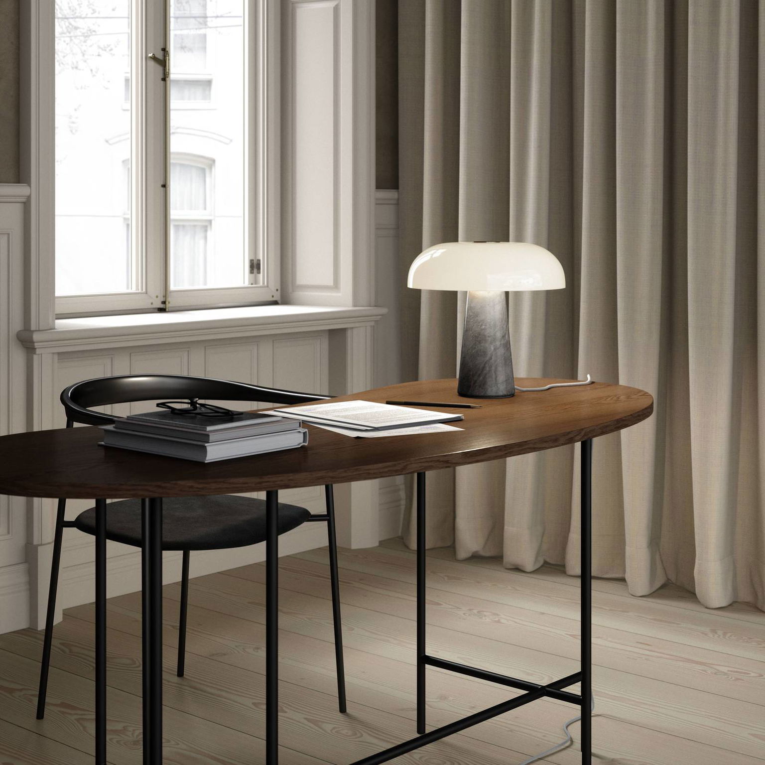 Stolová lampa Glossy, sivá/opálová biela – obrázok 2