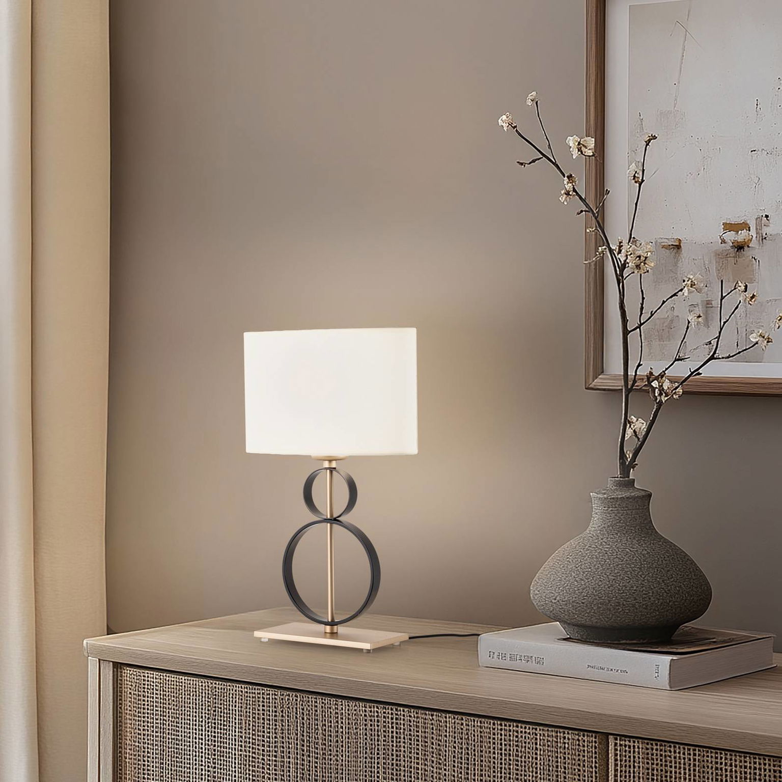 Stolová lampa Priam, čierna/zlatá, oceľ, výška 42 cm – obrázok 2