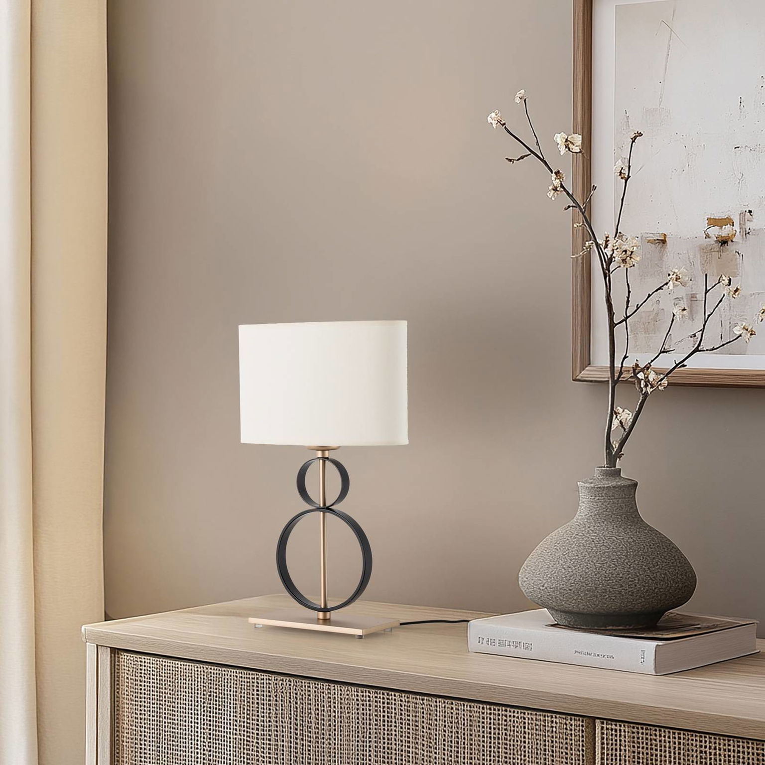 Stolová lampa Priam, čierna/zlatá, oceľ, výška 42 cm – obrázok 3