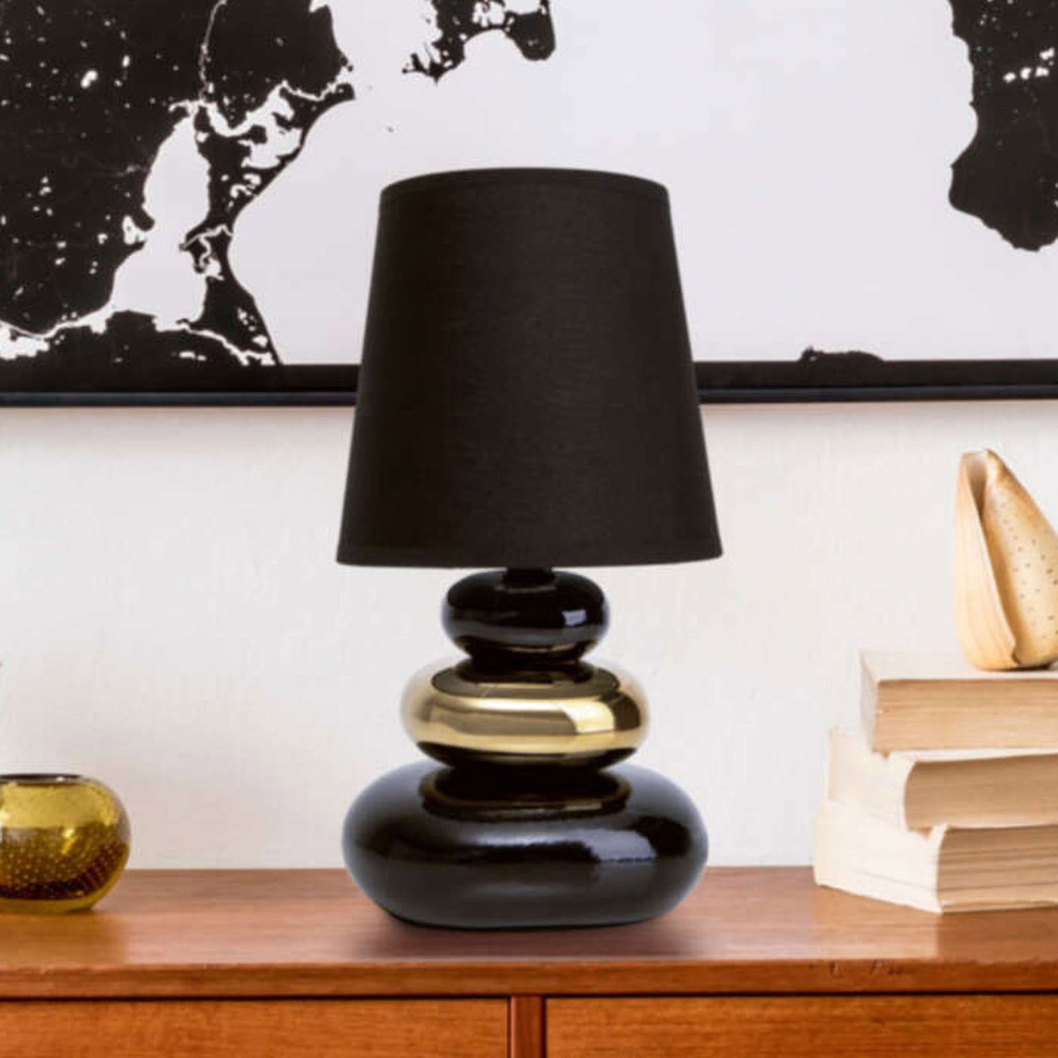 Stolová lampa Stoney, keramika a textil