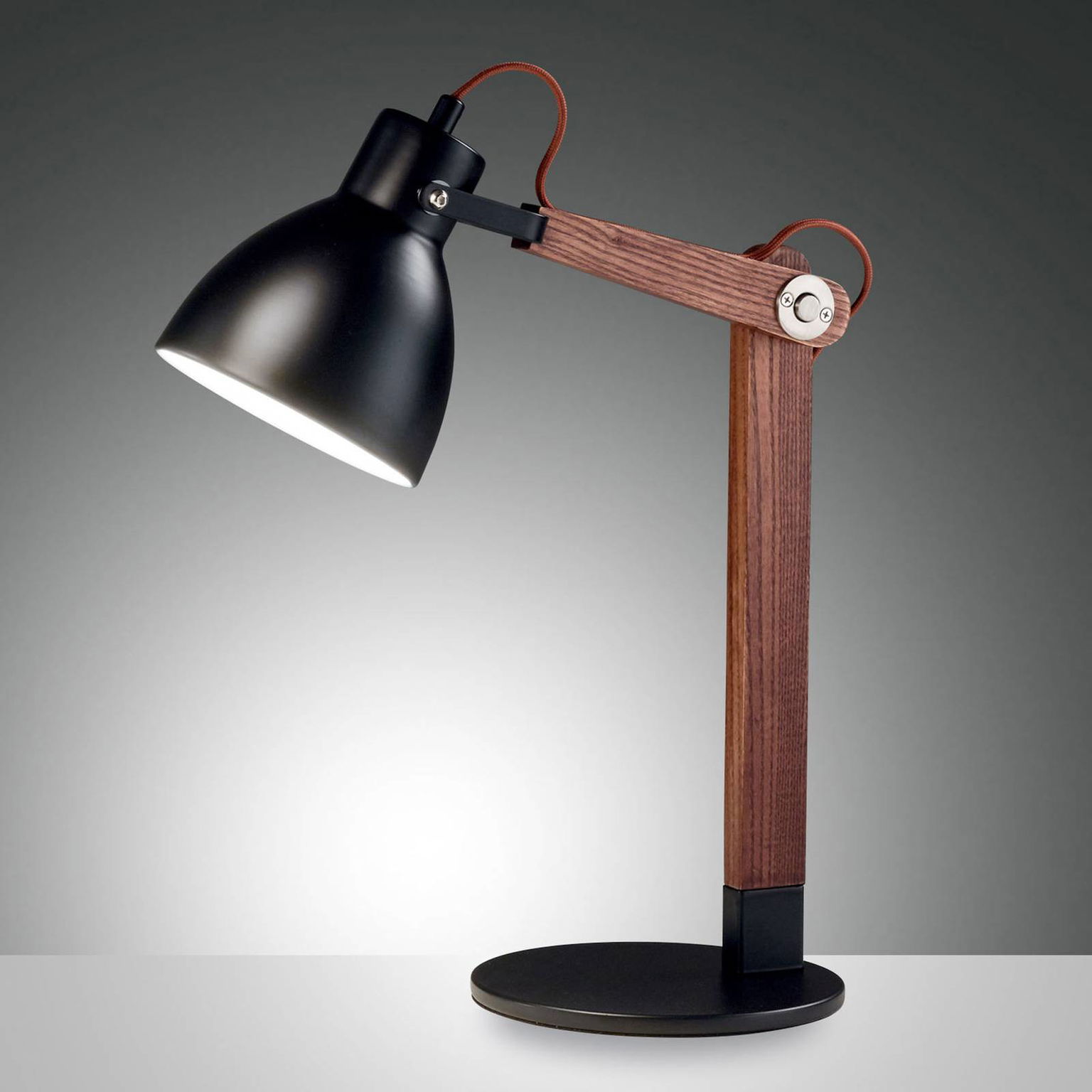 Stolová lampa Sveva z dreva, čierna/orech – obrázok 3
