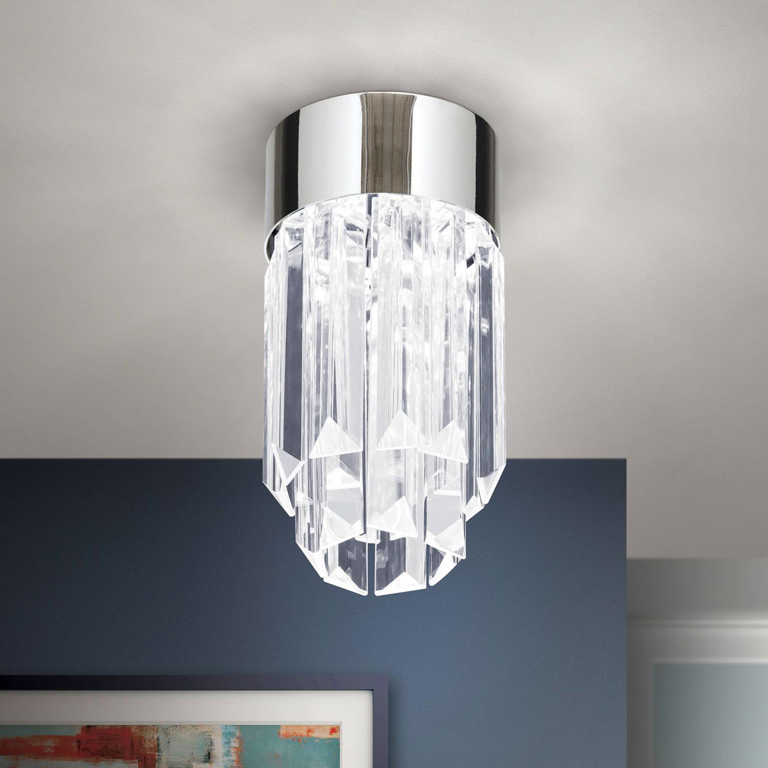Stropné LED Prism krištáľové sklo, Ø 10 cm, chróm