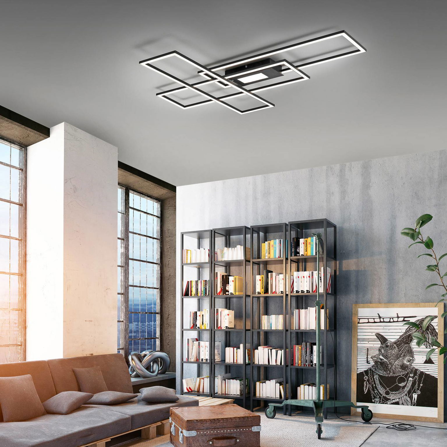 Stropné LED svetlo Asmin, CCT, čierne, 98,9x69,4cm – obrázok 2