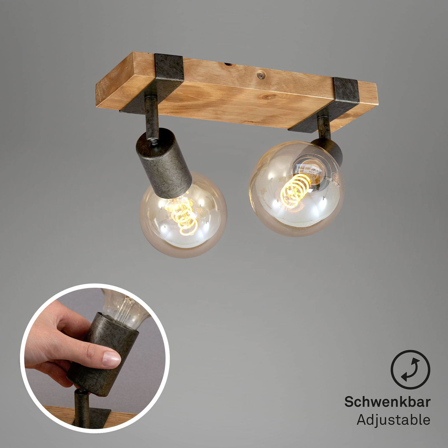 Stropné svietidlo Wood Basic, dvojsvetelné – obrázok 2