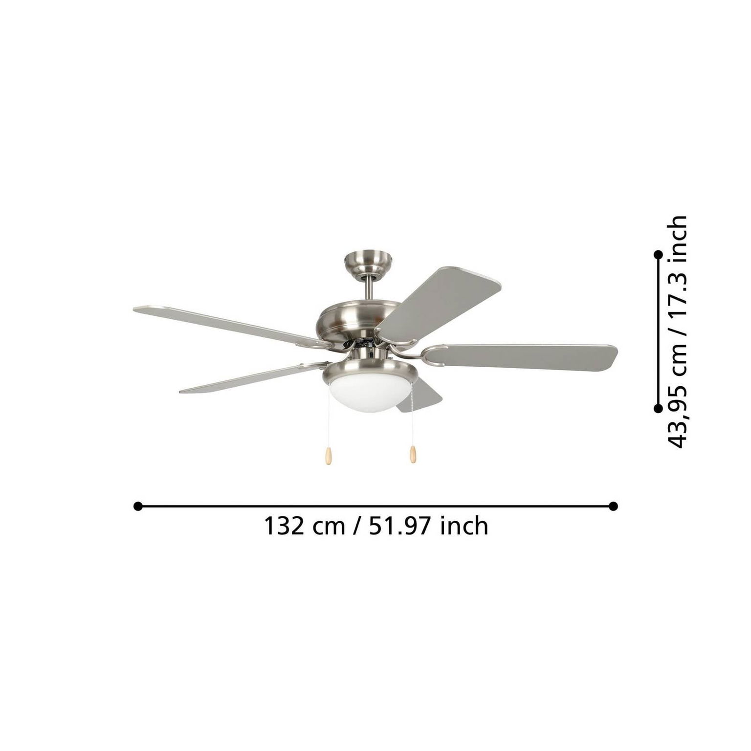 Stropný ventilátor Ballina, E27, matný nikel, vypínač na šnúre