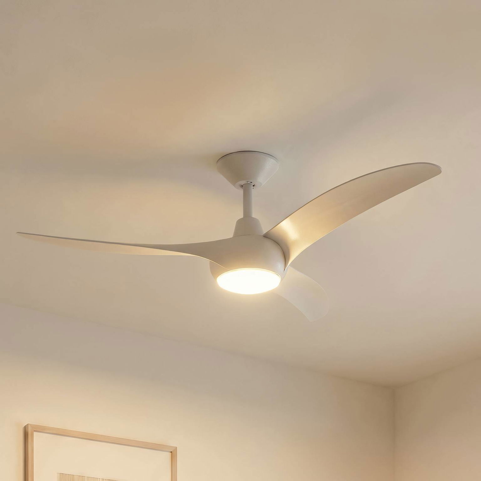 Stropný ventilátor Lindby LED Briya, biely, Ø 116 cm, CCT