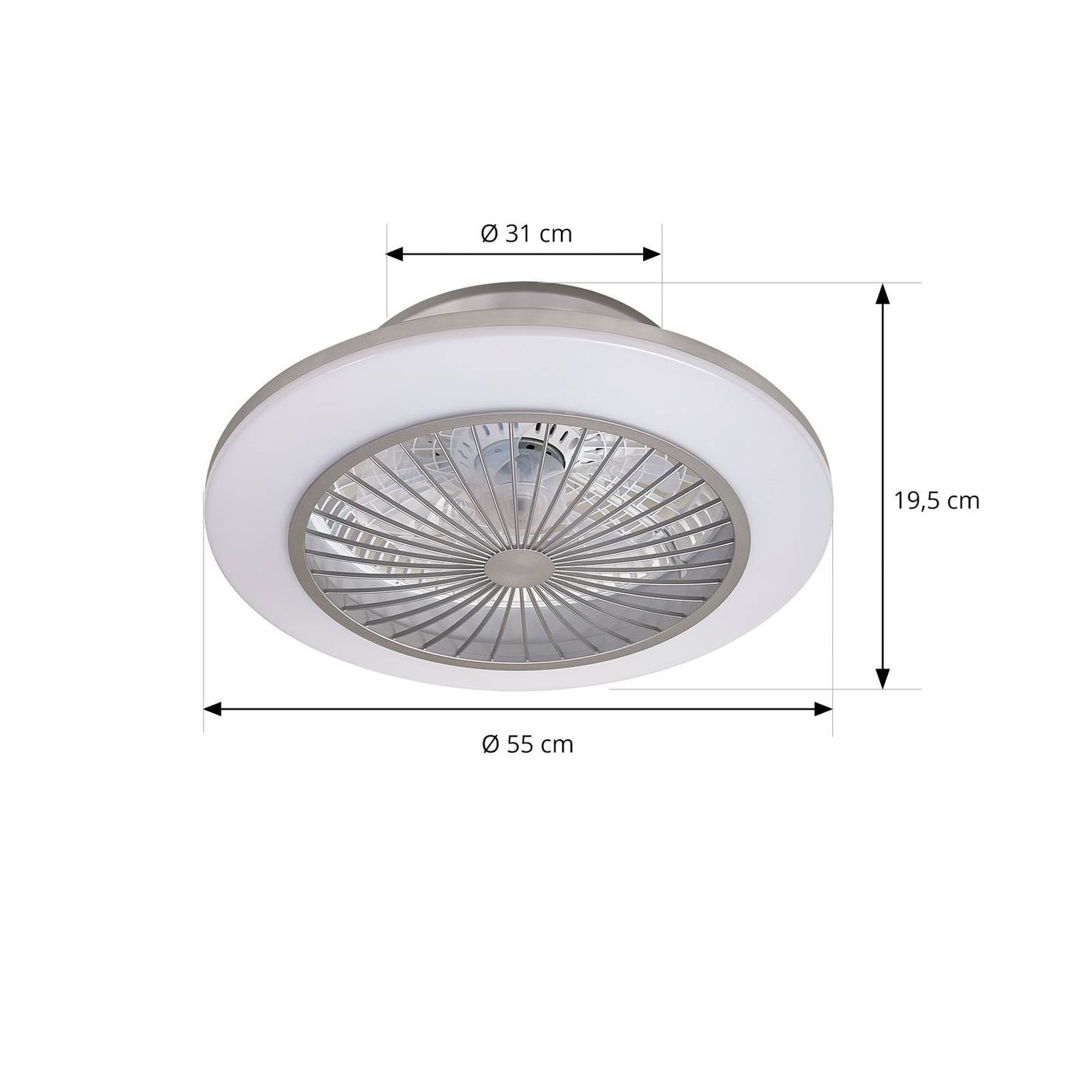 Stropný ventilátor Lindby LED Mamuti, strieborný, tichý, Ø 55 cm – obrázok 2