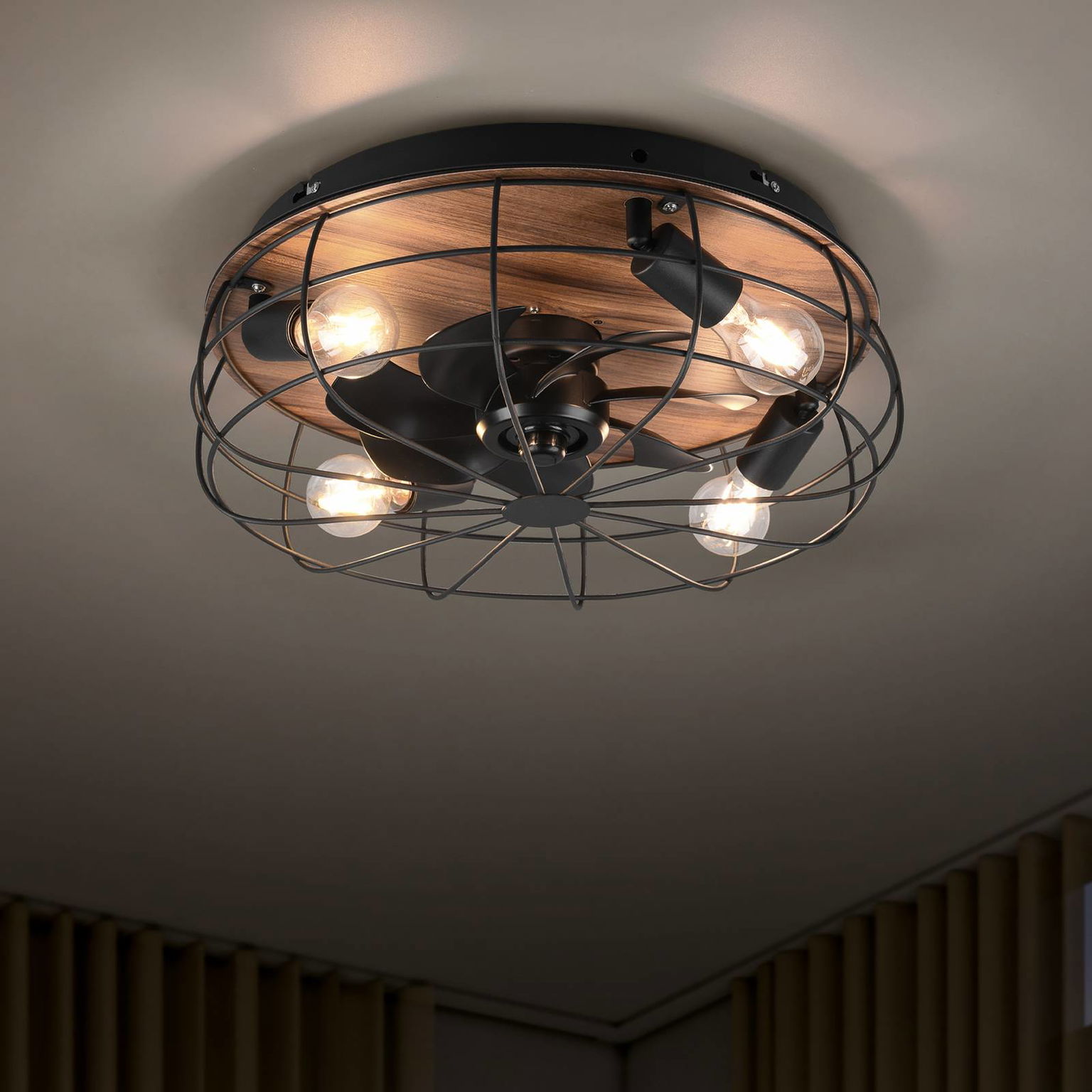 Stropný ventilátor Trondheim, remote, 4xE27, drevo – obrázok 3