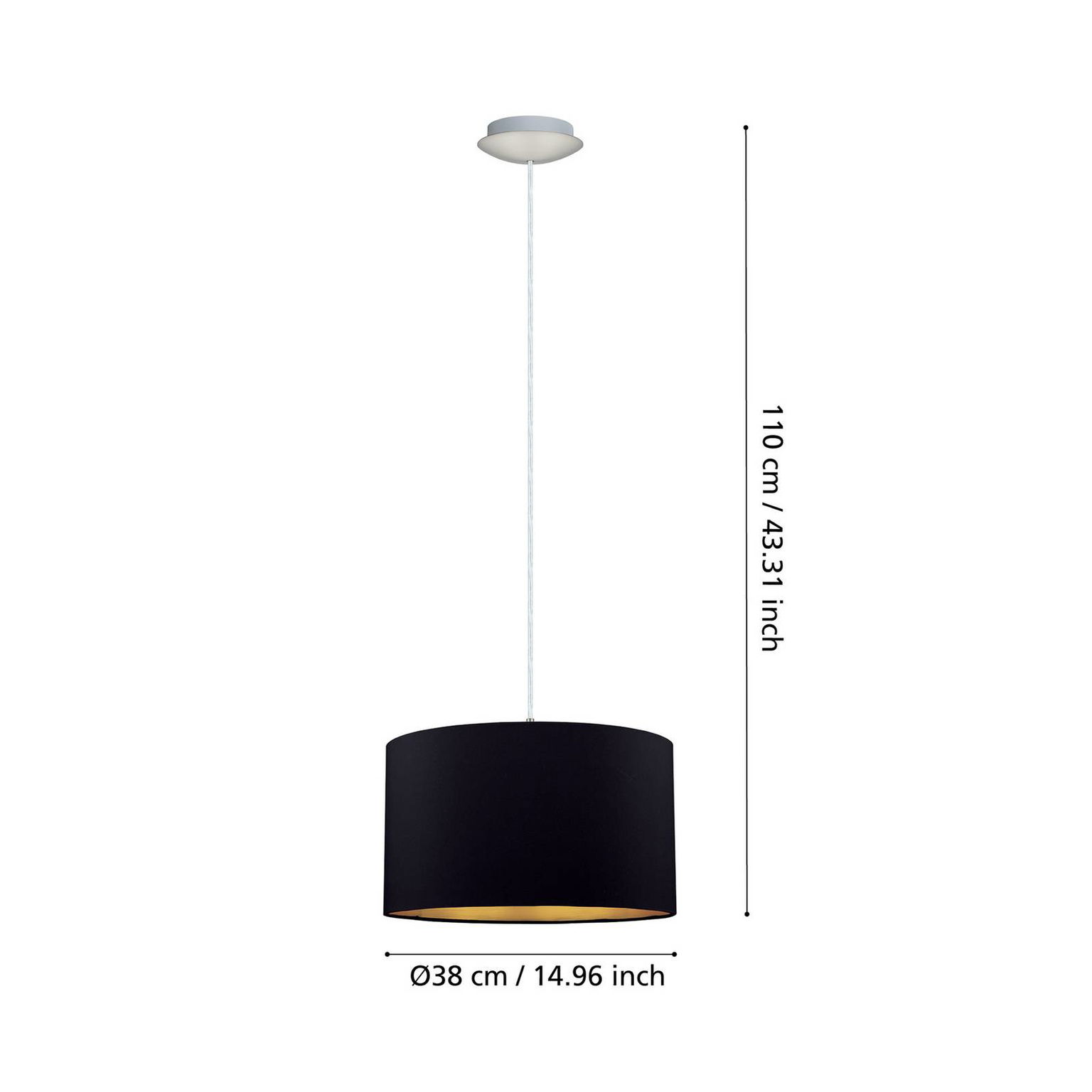 Textilná závesná lampa Lecio, 38 cm čierna – obrázok 2