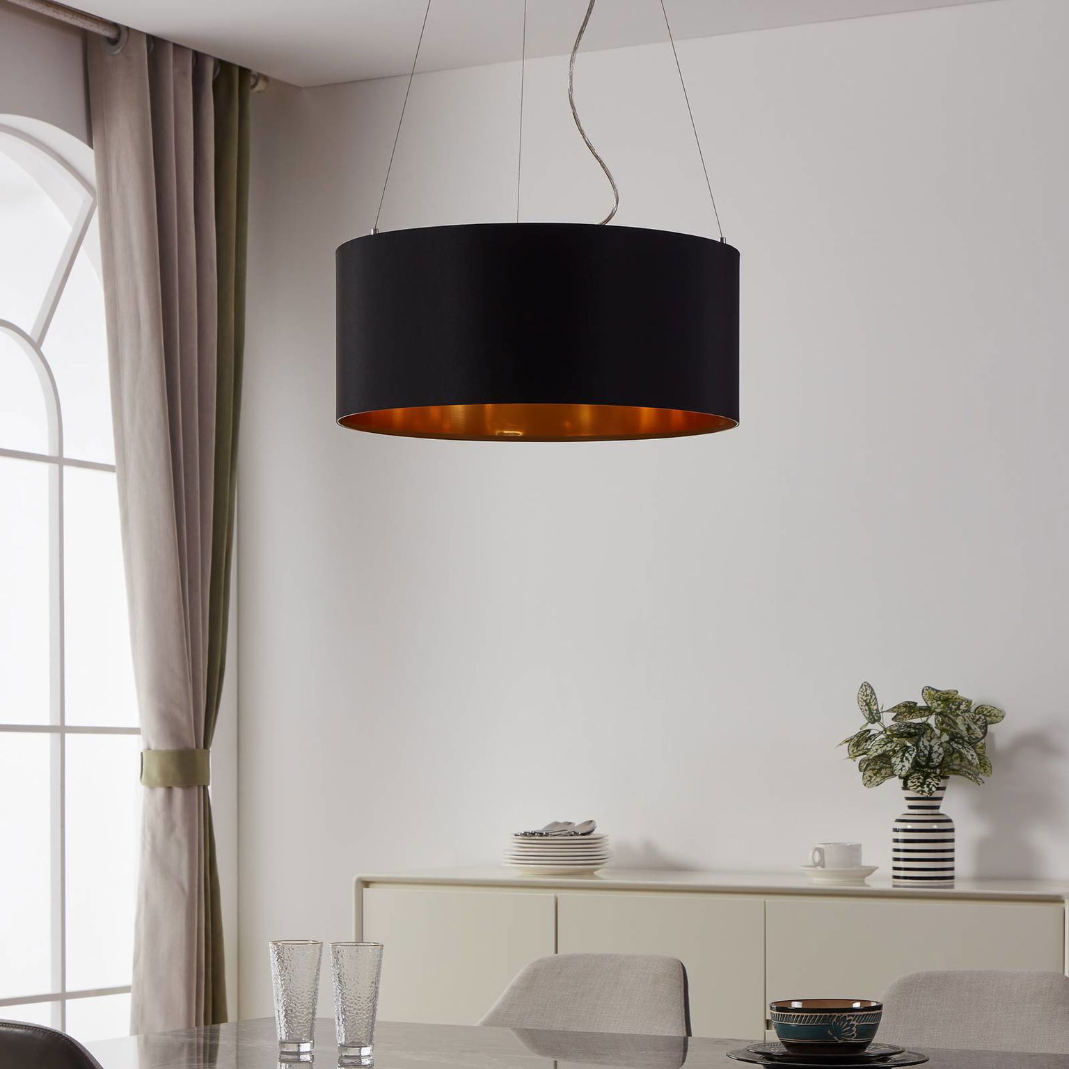 Textilná závesná lampa Lecio, 53 cm čierna – obrázok 2