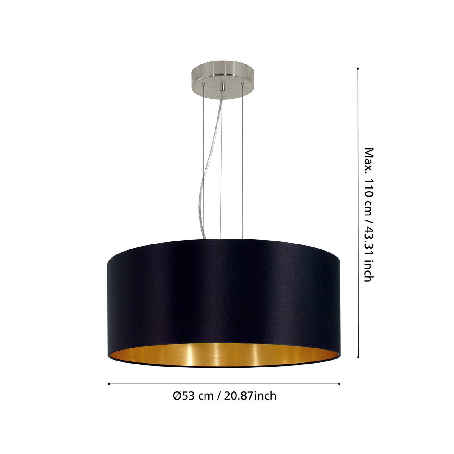 Textilná závesná lampa Lecio, 53 cm čierna – obrázok 3