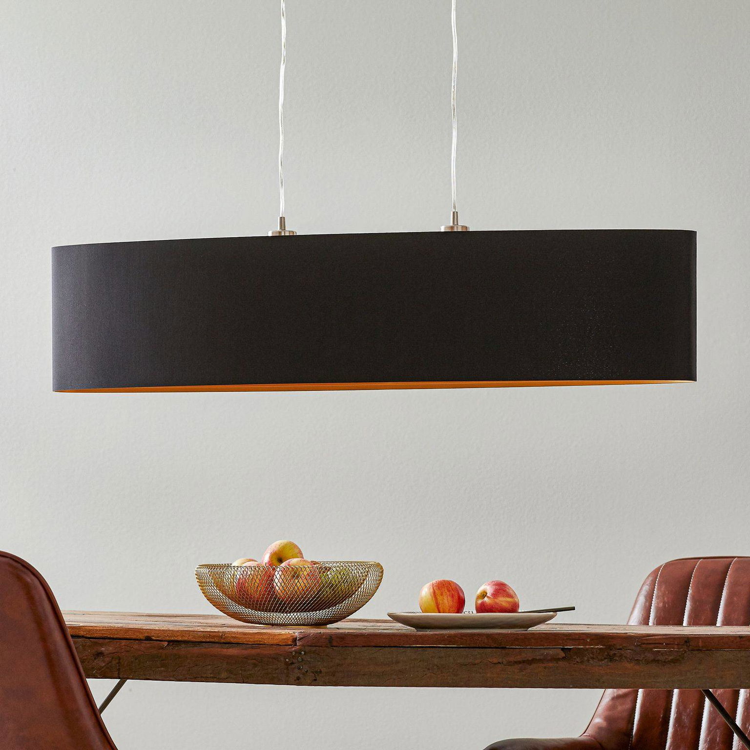 Textilná závesná lampa Lecio, ovál 100 cm čierna – obrázok 2