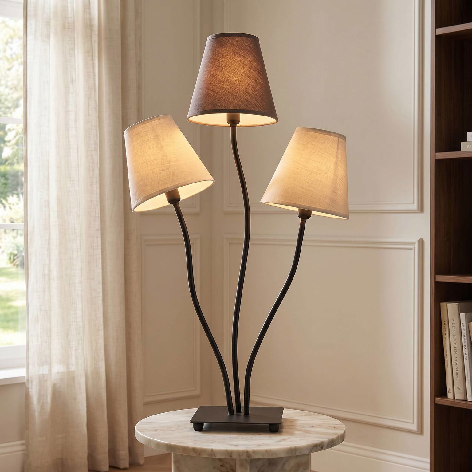 Twiddle troj-plameňová stolná lampa hnedé odtiene