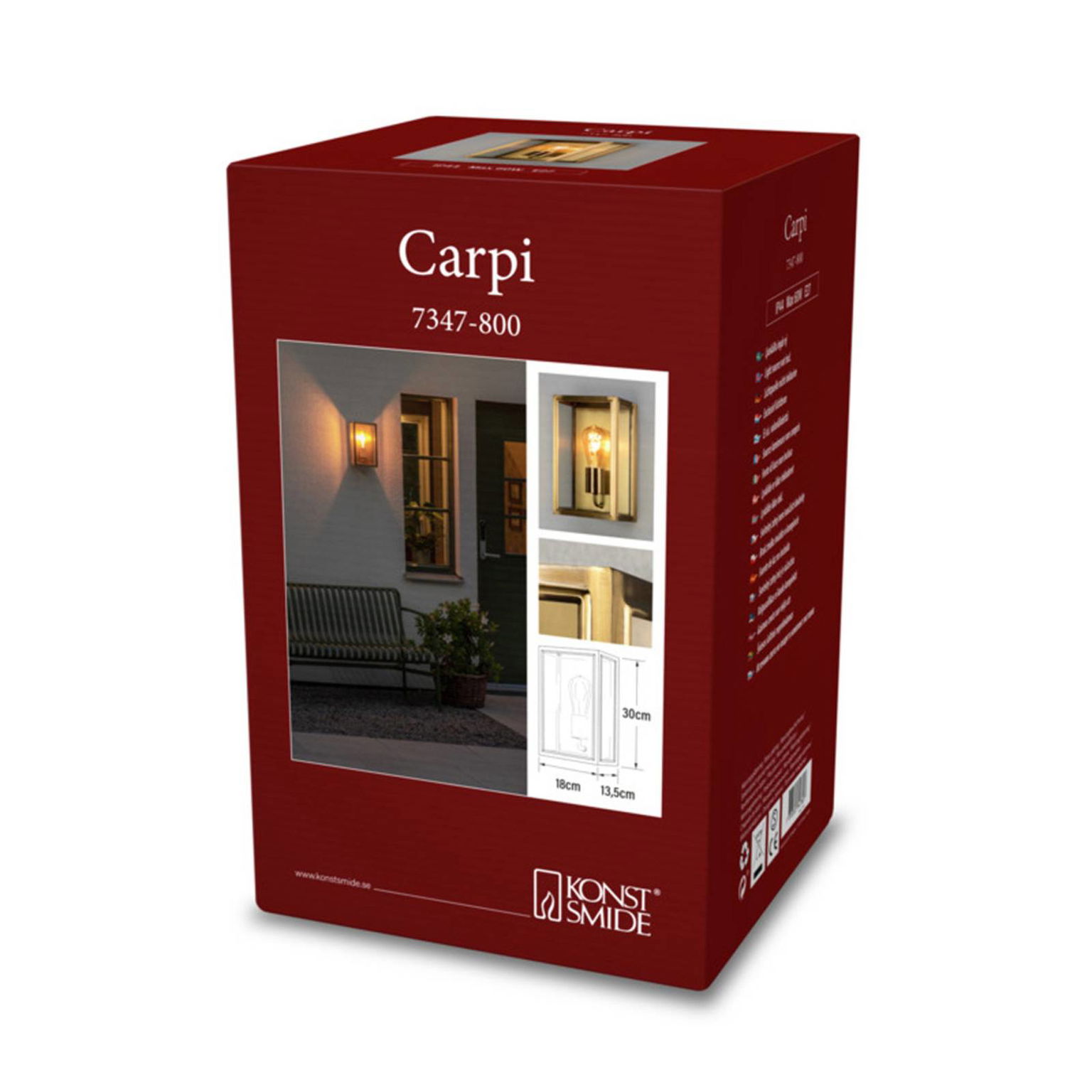 Vonkajšie nástenné svietidlo Carpi, mosadz, šírka 18 cm – obrázok 6