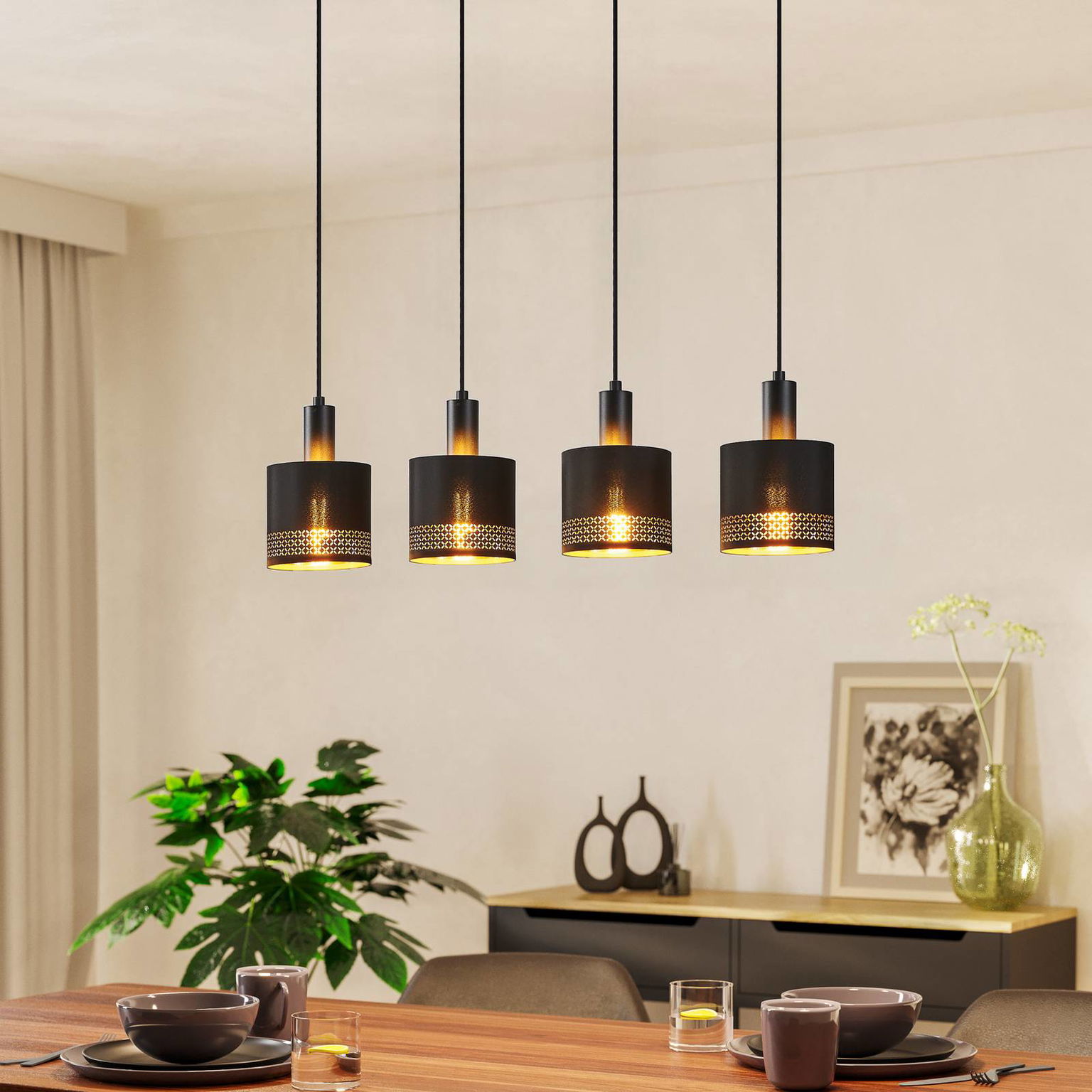 Závesná lampa Esteperra čierna/ zlatá, 4-plameňová