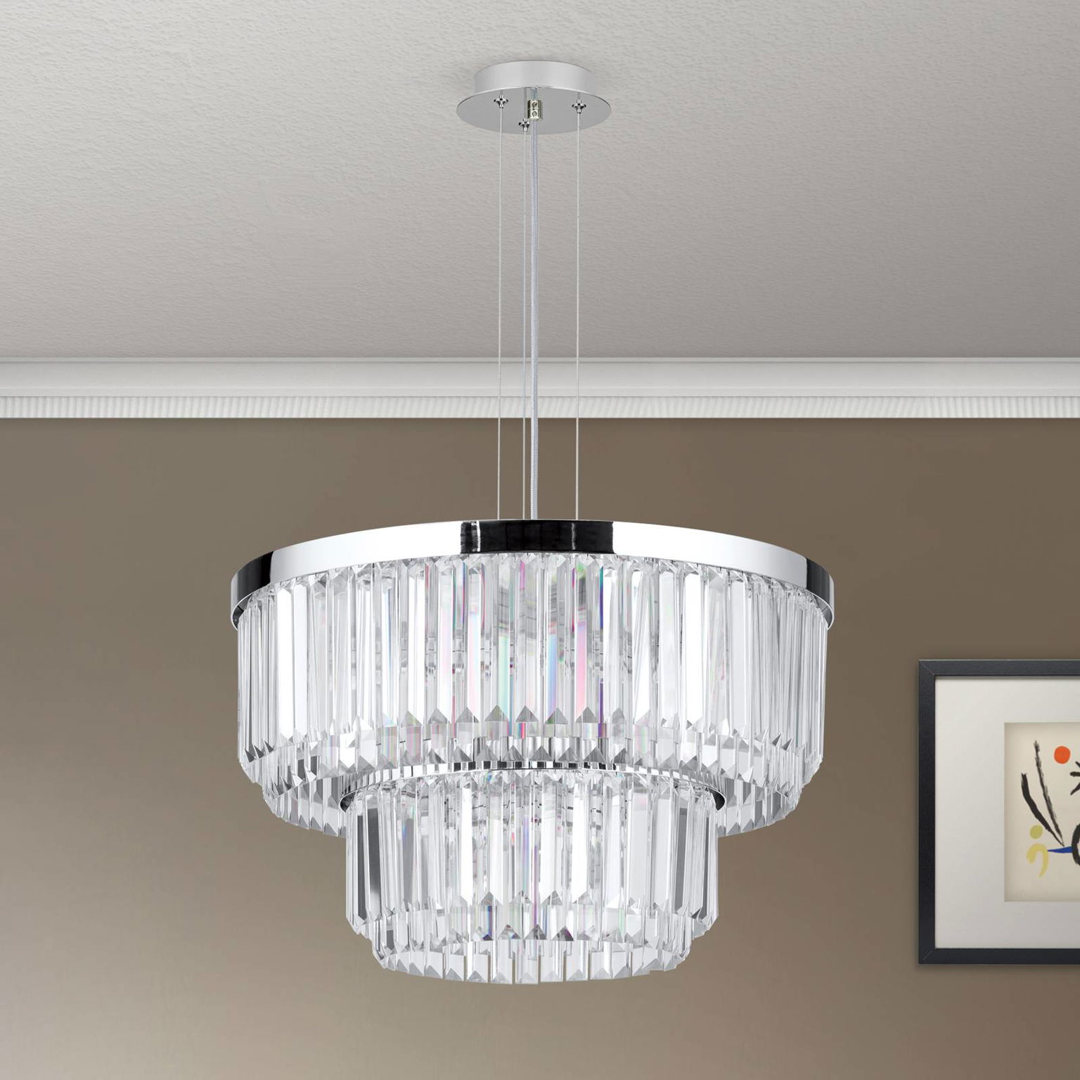 Závesné LED svietidlo Prism, okrúhle Ø 55 cm chróm – obrázok 3