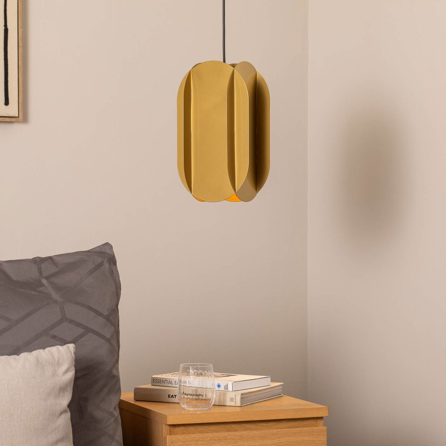 Závesné svietidlo Corner, zlatá farba, výška 35 cm, kov, E27 – obrázok 2