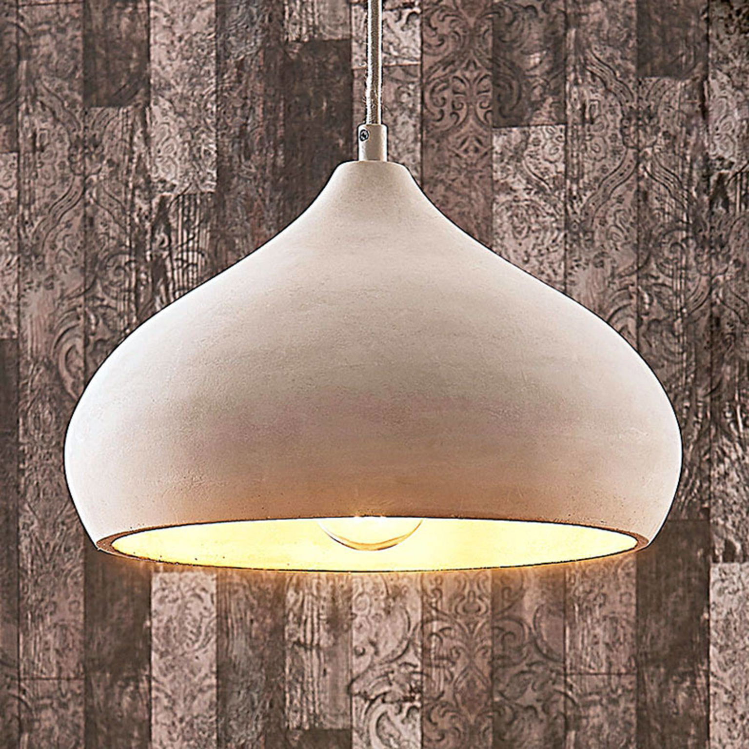 Závesné svietidlo Lindby Morton, Ø 29 cm, sivá, betón, E27
