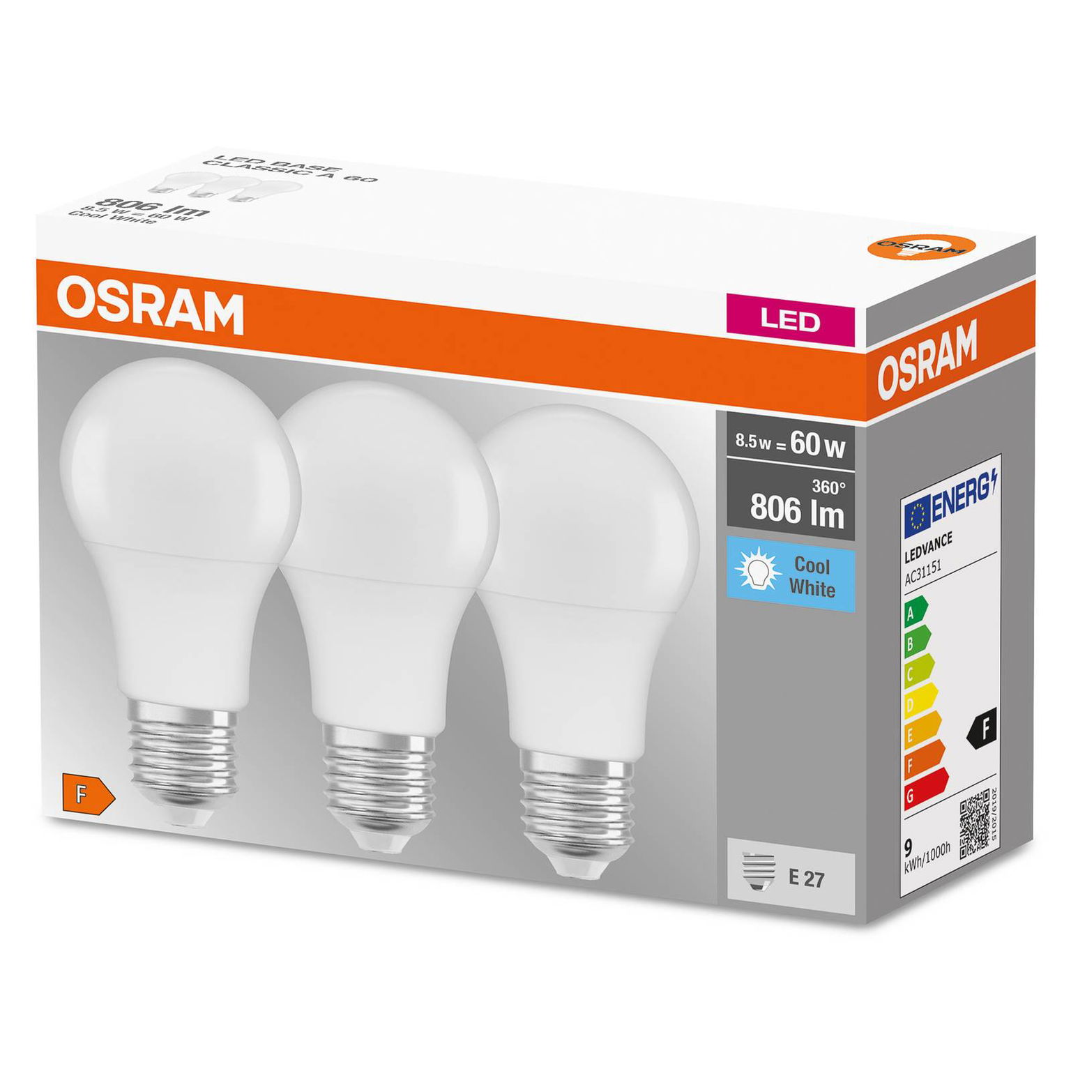 Žiarovka OSRAM LED E27 Base CL A 8W 4 000K matná 3 ks – obrázok 2