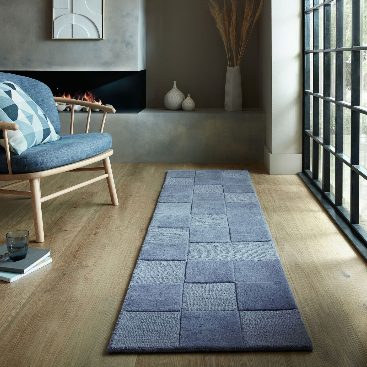 Behúň Moderno Checkerboard Blue, 60x230, modrá, chodba / predsieň, Flair Rugs – obrázok 2