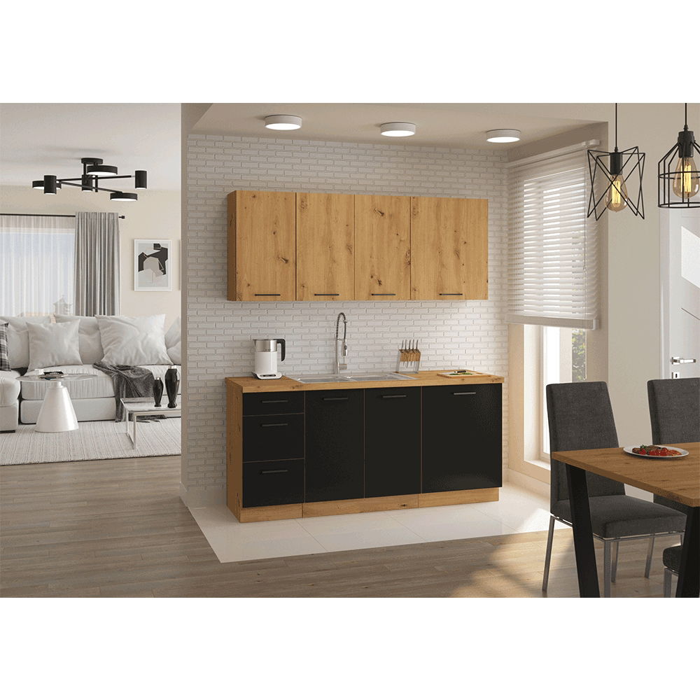 Dolná kuchynská skrinka Monro 60 D 1F BB - čierna / dub artisan – obrázok 6