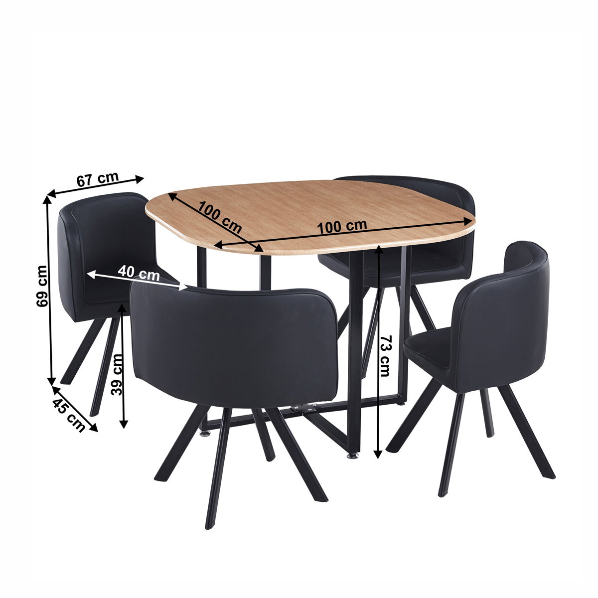 Jedálenský set Bevis New 1+4 - čierna / dub – obrázok 3