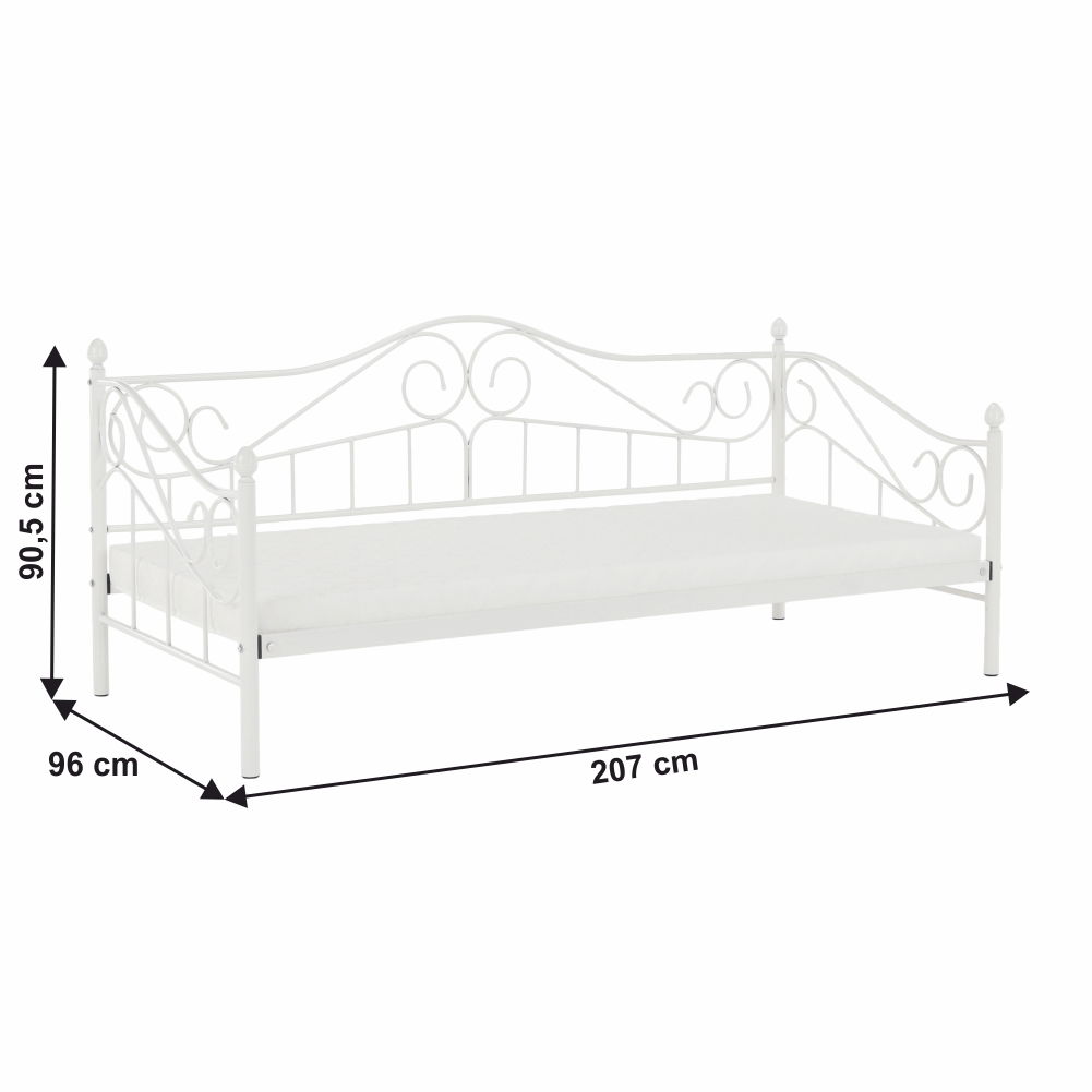 Kovová jednolôžková posteľ s roštom Daina 90x200 cm - biela – obrázok 18