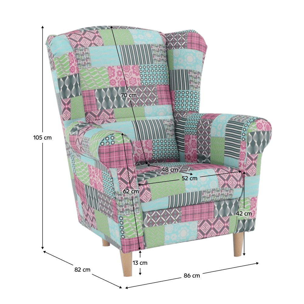 Kreslo (ušiak) Charlot - vzor patchwork M1 – obrázok 3