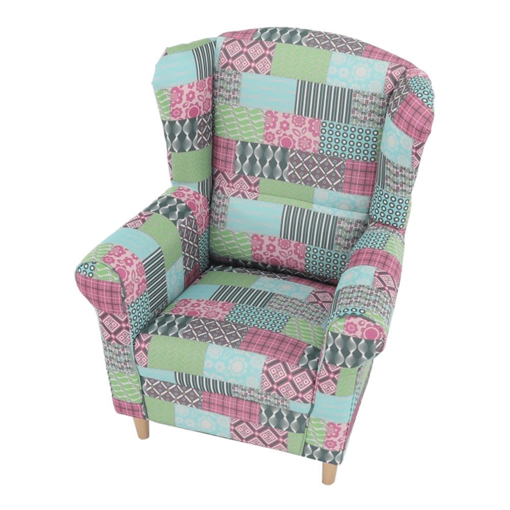 Kreslo (ušiak) Charlot - vzor patchwork M1 – obrázok 2