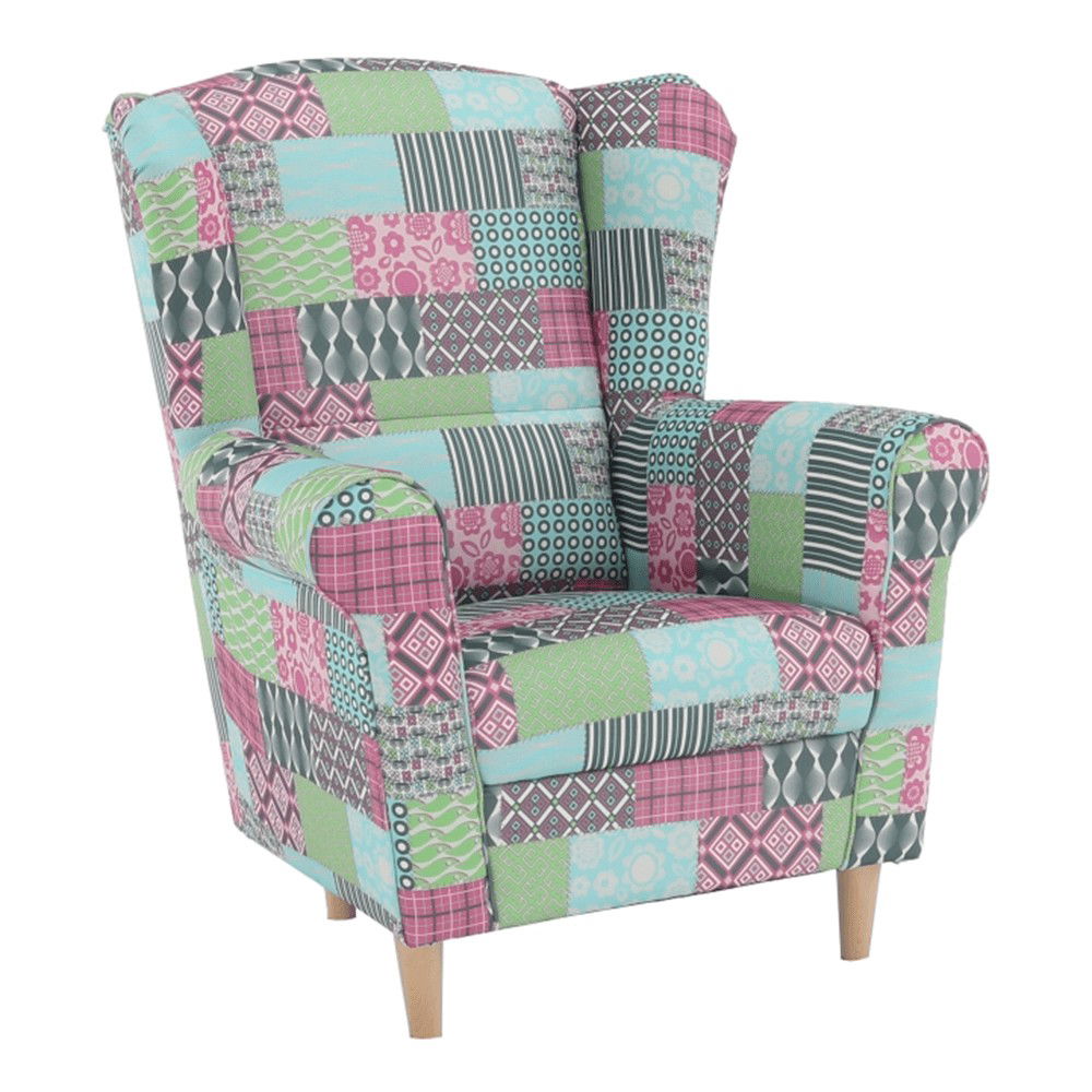 Kreslo (ušiak) Charlot - vzor patchwork M1