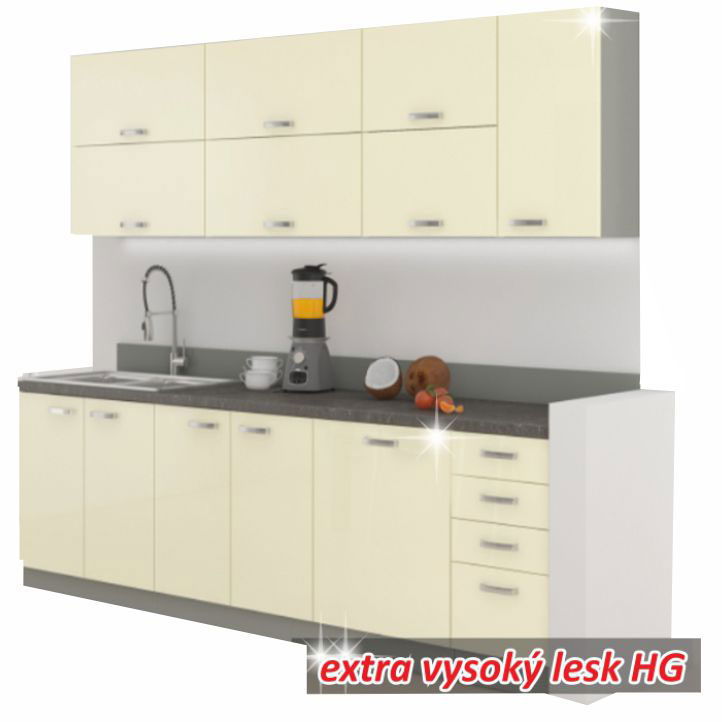 Kuchyňa Prado 260 - krémový vysoký lesk – obrázok 3